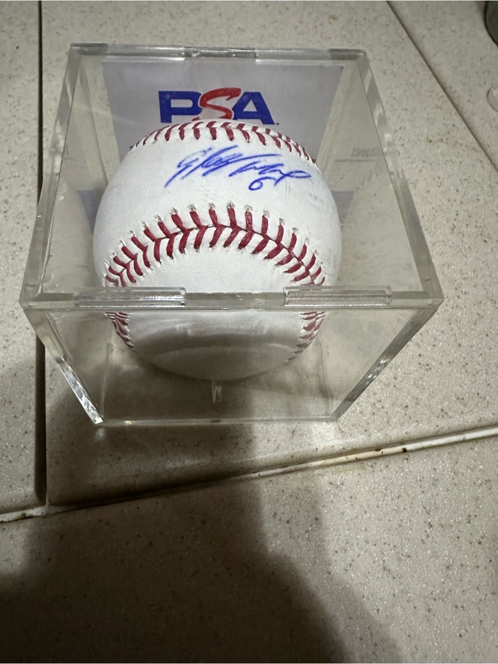 Autographed Mets Sterling Marte Baseball in PSA Display Case